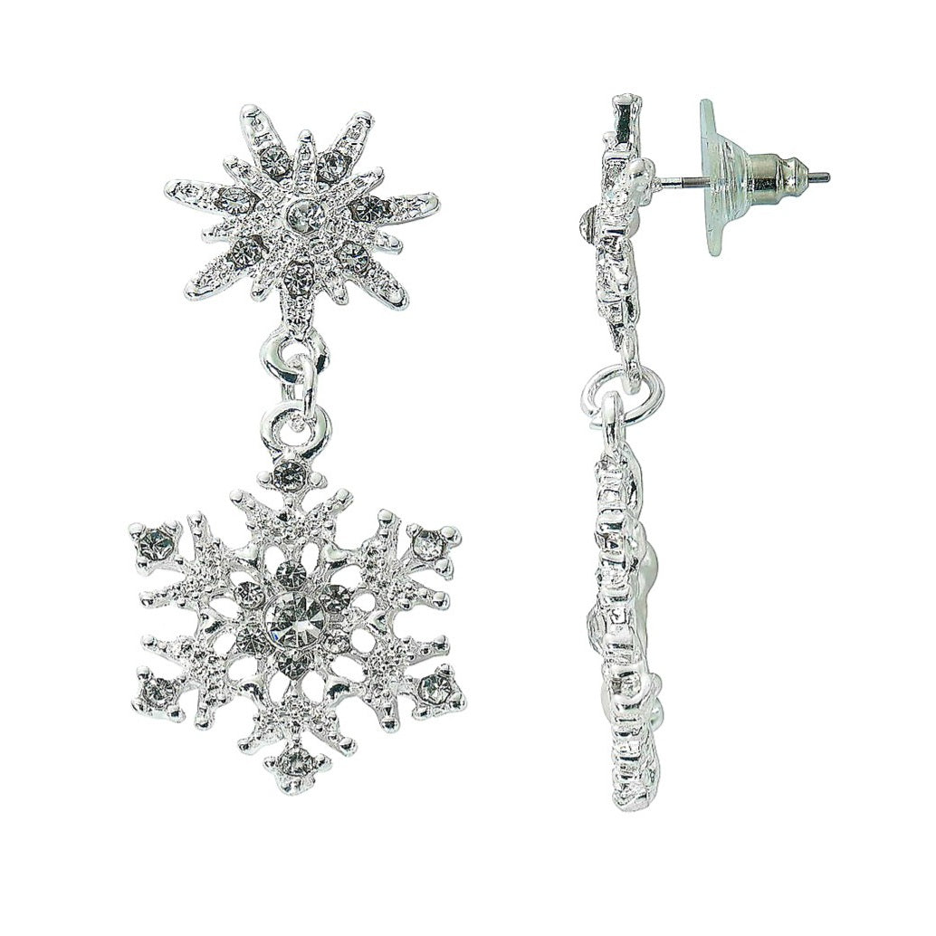 Holiday Silver Tone Snowflake Drop Earrings