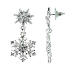 Holiday Silver Tone Snowflake Drop Earrings