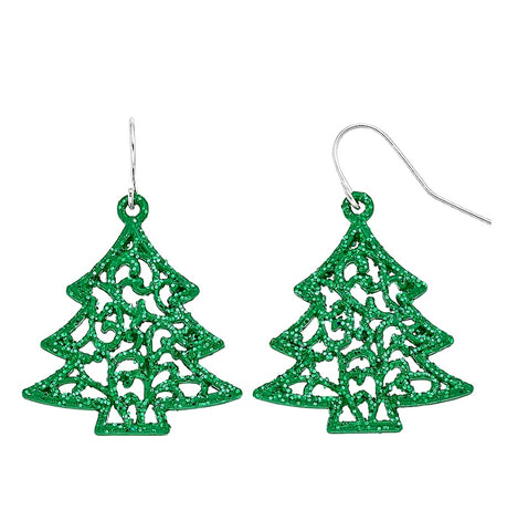 Filigree Christmas Tree Nickel Free Drop Earrings